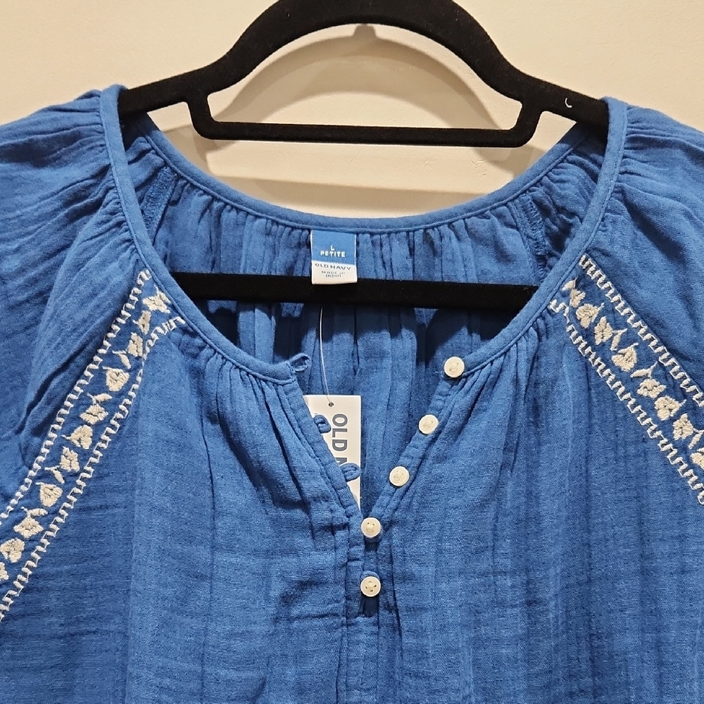 Old Navy Royal Blue Embroidered Short Sleeve Peasant Blouse - Picture 6 of 13